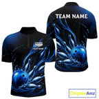 Blue Watering Bowling Ball & Pins Jerseys Custom Splatter Bowling Shirt Team Attire