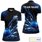 Blue Watering Bowling Ball & Pins Jerseys Custom Splatter Bowling Shirt Team Attire