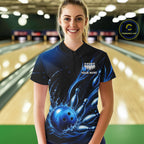 Blue Watering Bowling Ball & Pins Jerseys Custom Splatter Bowling Shirt Team Attire