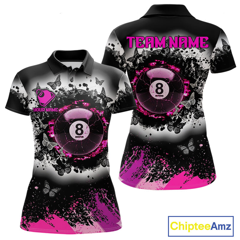 Black, White & Pink Billiard 8 Ball Pool Shirt Custom Butterfly Grunge Team Billiard Jersey