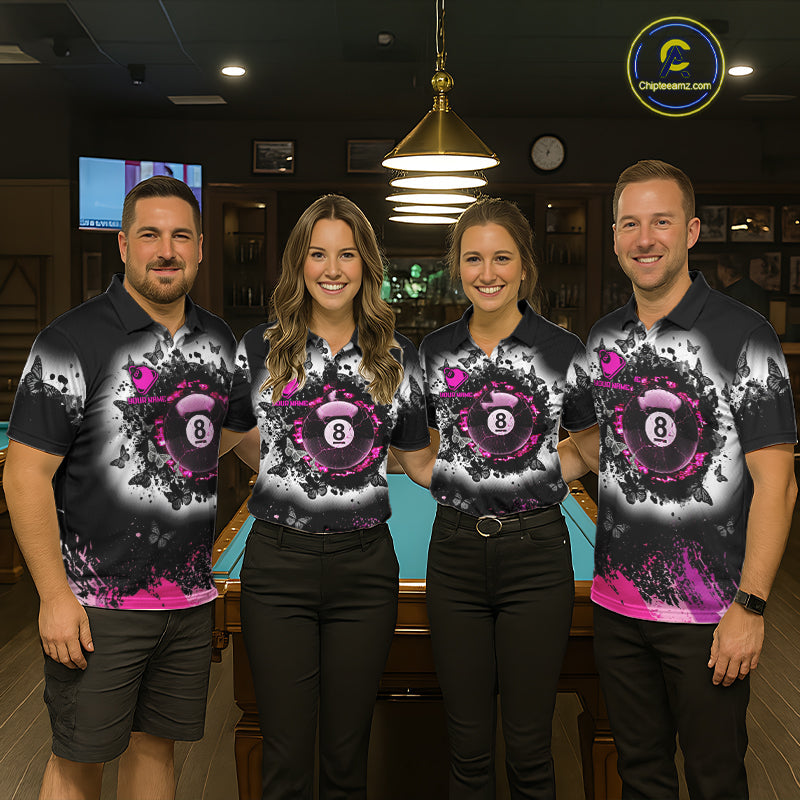 Black, White & Pink Billiard 8 Ball Pool Shirt Custom Butterfly Grunge Team Billiard Jersey