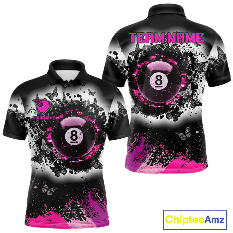 Black, White & Pink Billiard 8 Ball Pool Shirt Custom Butterfly Grunge Team Billiard Jersey