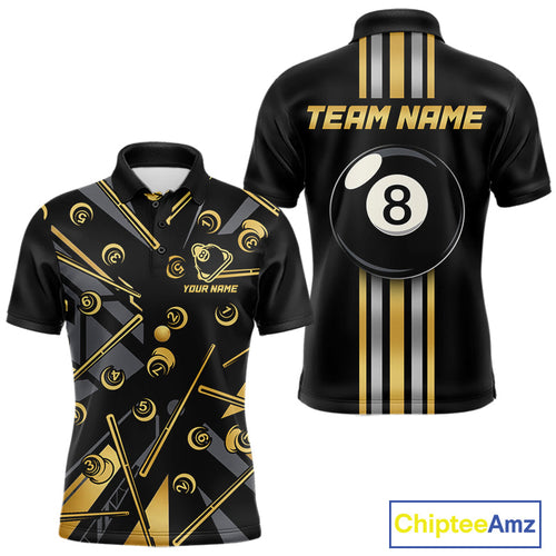 Black & Gold 8 Ball Pool Billiard Jerseys Custom Billiard Team Tournament Shirt