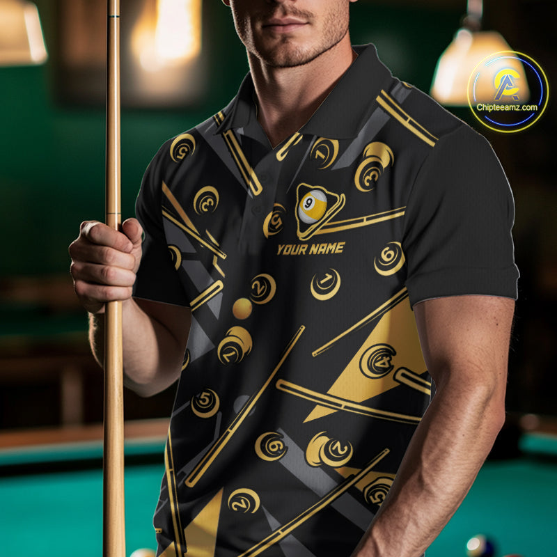 Black & Gold 9 Ball Pool Billiard Jerseys Custom Billiard Team Tournament Shirt