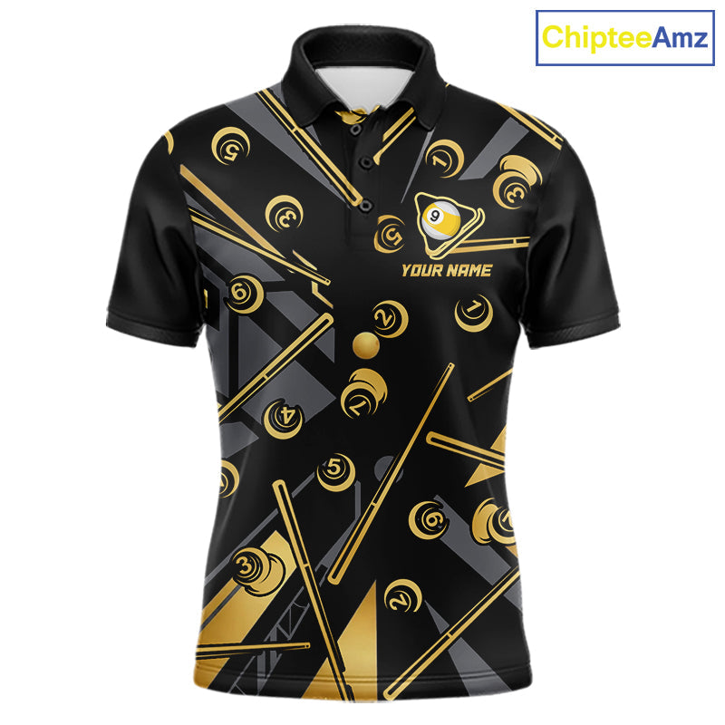 Black & Gold 9 Ball Pool Billiard Jerseys Custom Billiard Team Tournament Shirt