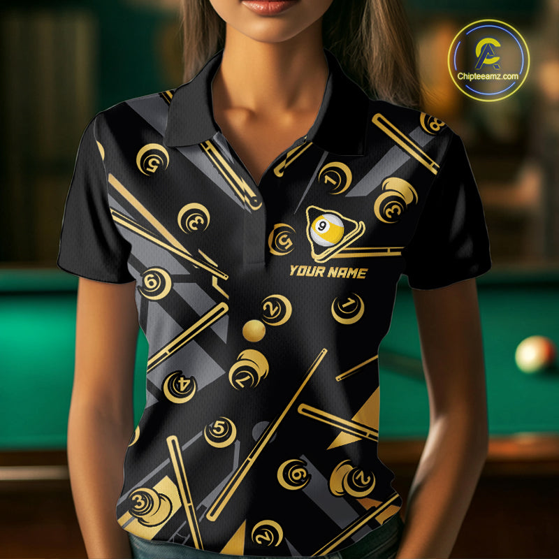 Black & Gold 9 Ball Pool Billiard Jerseys Custom Billiard Team Tournament Shirt