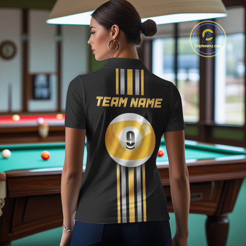 Black & Gold 9 Ball Pool Billiard Jerseys Custom Billiard Team Tournament Shirt