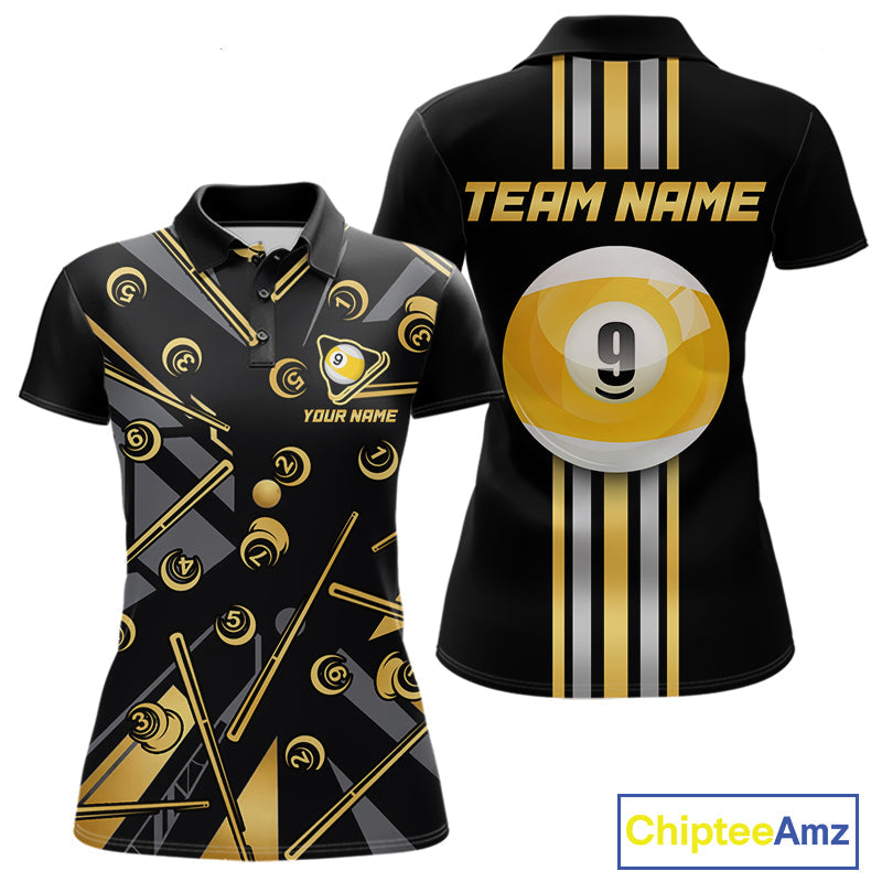 Black & Gold 9 Ball Pool Billiard Jerseys Custom Billiard Team Tournament Shirt
