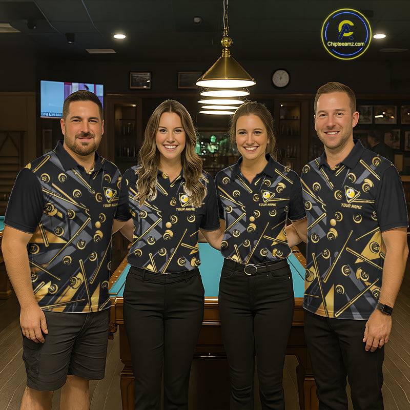 Black & Gold 9 Ball Pool Billiard Jerseys Custom Billiard Team Tournament Shirt