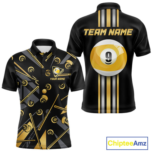Black & Gold 9 Ball Pool Billiard Jerseys Custom Billiard Team Tournament Shirt