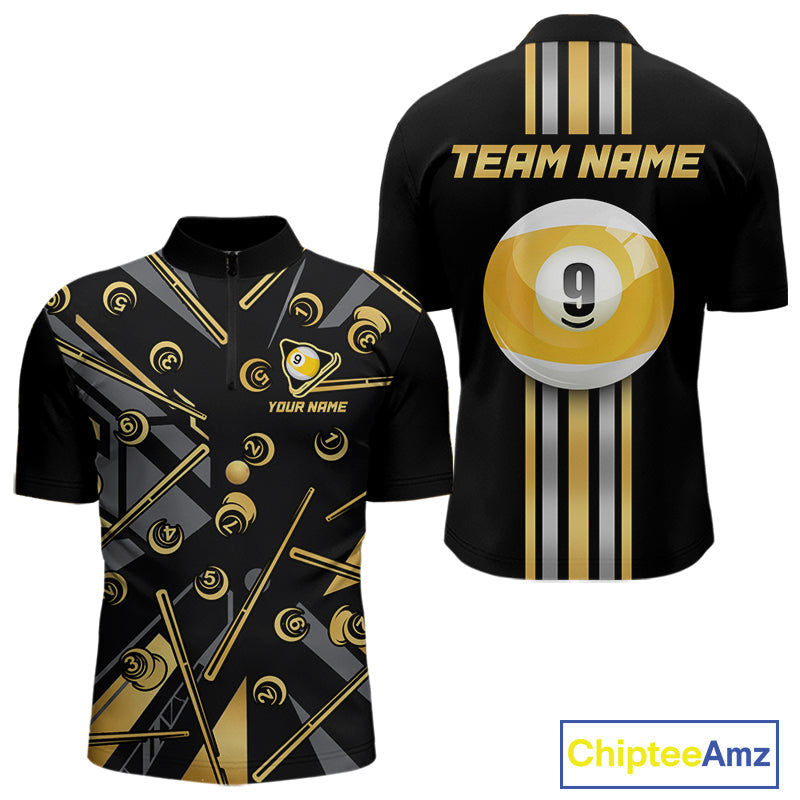 Black & Gold 9 Ball Pool Billiard Jerseys Custom Billiard Team Tournament Shirt