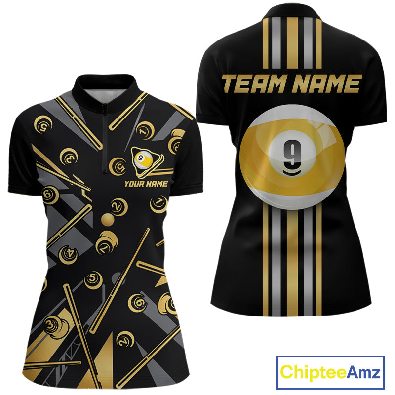 Black & Gold 9 Ball Pool Billiard Jerseys Custom Billiard Team Tournament Shirt