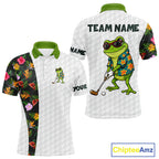 Custom Frog Golfer Golf Ball Team Attire Tropical Monstera Golf Polo Golf Shirts