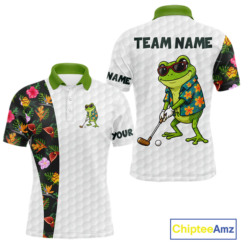 Custom Frog Golfer Golf Ball Team Attire Tropical Monstera Golf Polo Golf Shirts
