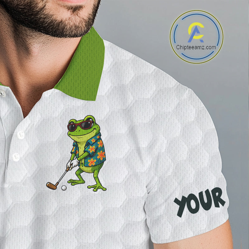 Custom Frog Golfer Golf Ball Team Attire Tropical Monstera Golf Polo Golf Shirts