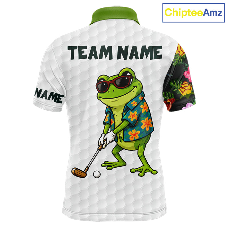Custom Frog Golfer Golf Ball Team Attire Tropical Monstera Golf Polo Golf Shirts