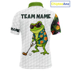 Custom Frog Golfer Golf Ball Team Attire Tropical Monstera Golf Polo Golf Shirts