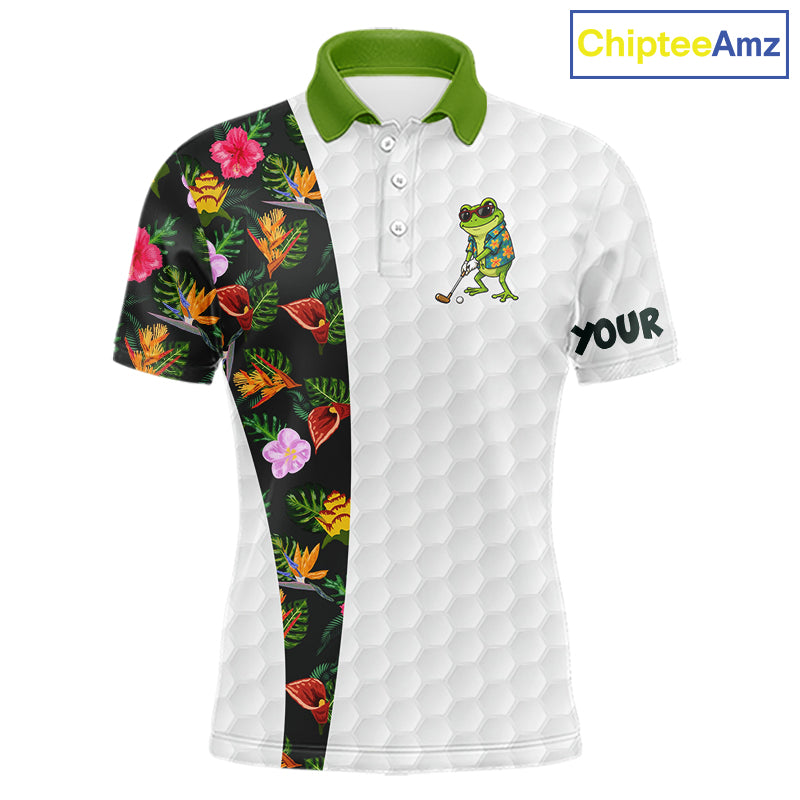 Custom Frog Golfer Golf Ball Team Attire Tropical Monstera Golf Polo Golf Shirts