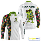 Custom Frog Golfer Golf Ball Team Attire Tropical Monstera Golf Polo Golf Shirts