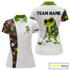 Custom Frog Golfer Golf Ball Team Attire Tropical Monstera Golf Polo Golf Shirts