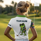 Custom Frog Golfer Golf Ball Team Attire Tropical Monstera Golf Polo Golf Shirts