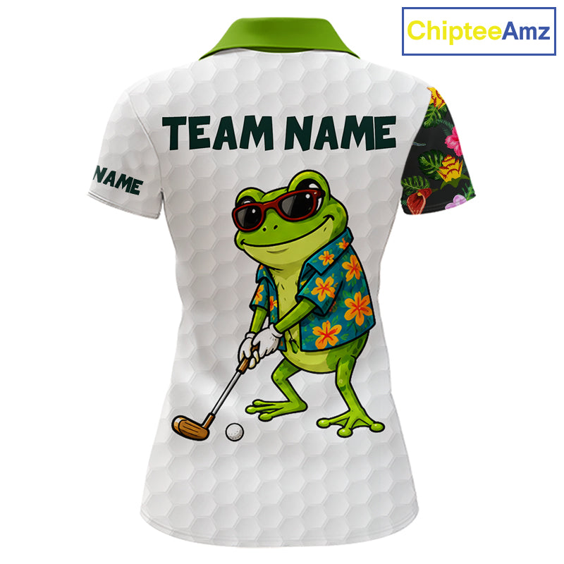 Custom Frog Golfer Golf Ball Team Attire Tropical Monstera Golf Polo Golf Shirts