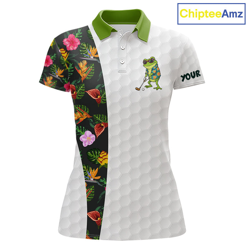 Custom Frog Golfer Golf Ball Team Attire Tropical Monstera Golf Polo Golf Shirts