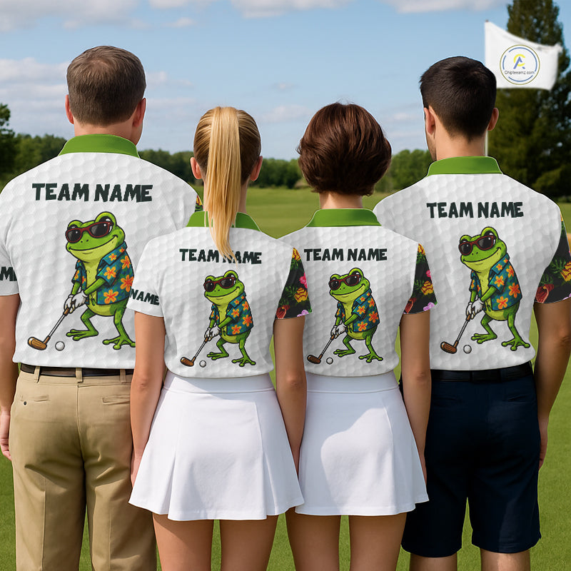 Custom Frog Golfer Golf Ball Team Attire Tropical Monstera Golf Polo Golf Shirts