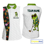 Custom Frog Golfer Golf Ball Team Attire Tropical Monstera Sleeveless Golf Polo Golf Shirts