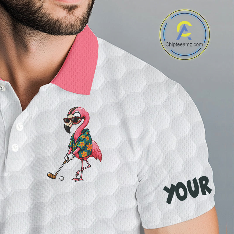 Custom Flamingo Golfer Golf Ball Team Attire Tropical Monstera Golf Polo Golf Shirts