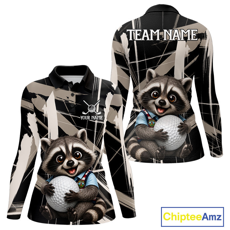 Funny Cute Raccoon Golf Polo Shirts Custom Beige & Cream Brush Golf Team Outfit, Golf Gifts