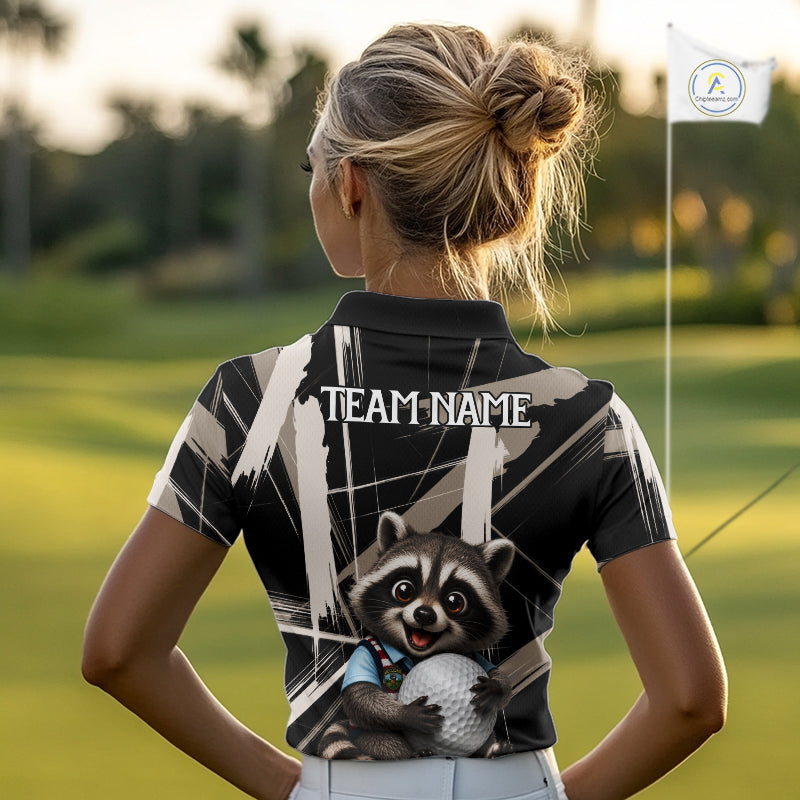 Funny Cute Raccoon Golf Polo Shirts Custom Beige & Cream Brush Golf Team Outfit, Golf Gifts