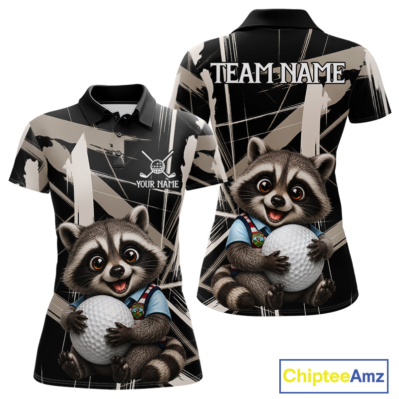 Funny Cute Raccoon Golf Polo Shirts Custom Beige & Cream Brush Golf Team Outfit, Golf Gifts