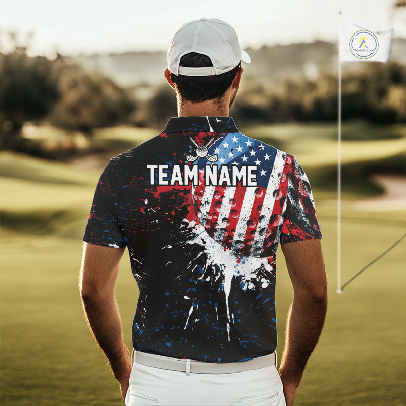 Splatter Golf Ball Personalized Patriot Golf Polo Shirt Custom US Flag Golf Team Gifts