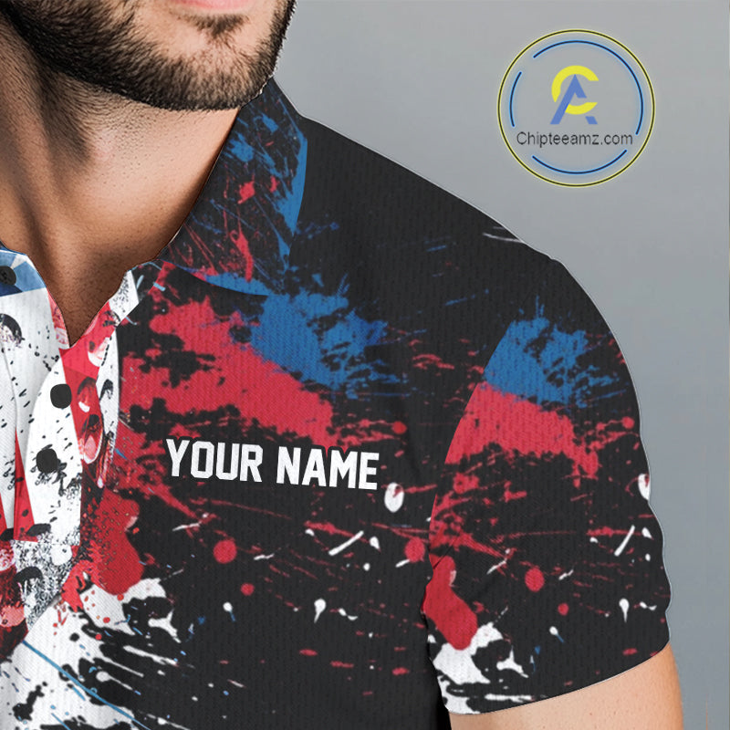 Splatter Golf Ball Personalized Patriot Golf Polo Shirt Custom US Flag Golf Team Gifts