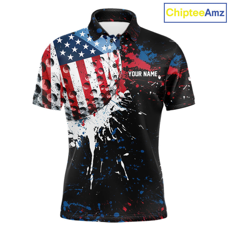 Splatter Golf Ball Personalized Patriot Golf Polo Shirt Custom US Flag Golf Team Gifts