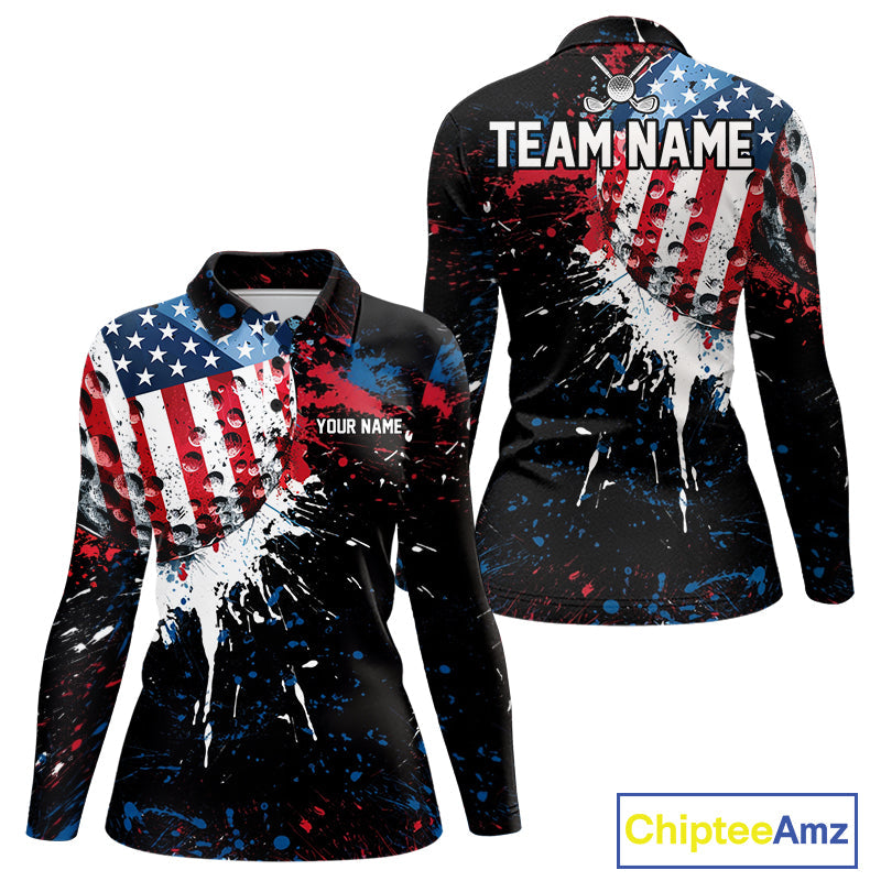 Splatter Golf Ball Personalized Patriot Golf Polo Shirt Custom US Flag Golf Team Gifts