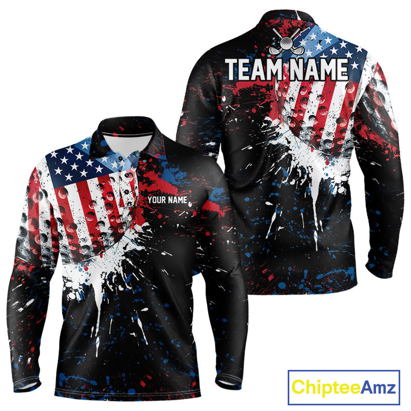 Splatter Golf Ball Personalized Patriot Golf Polo Shirt Custom US Flag Golf Team Gifts
