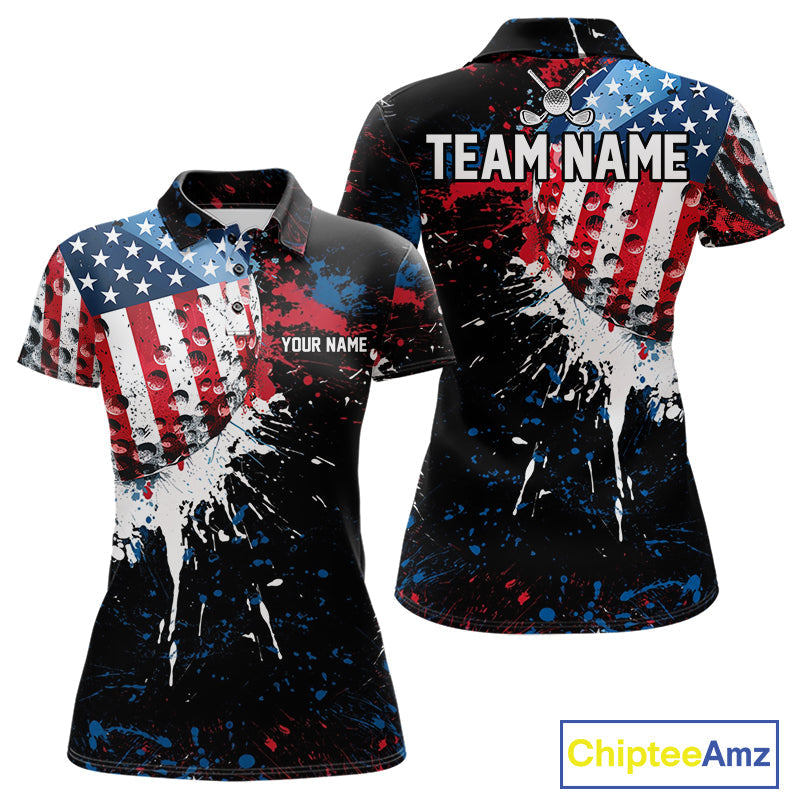 Splatter Golf Ball Personalized Patriot Golf Polo Shirt Custom US Flag Golf Team Gifts