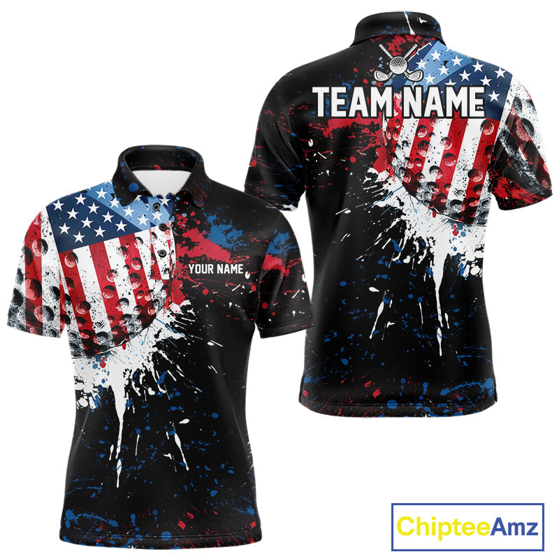 Splatter Golf Ball Personalized Patriot Golf Polo Shirt Custom US Flag Golf Team Gifts
