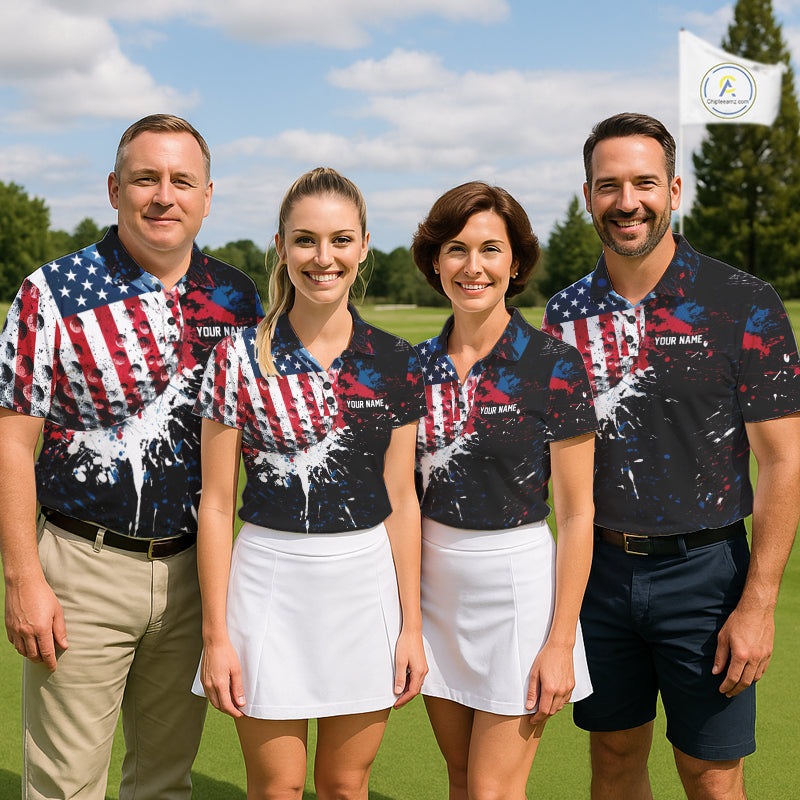 Splatter Golf Ball Personalized Patriot Golf Polo Shirt Custom US Flag Golf Team Gifts