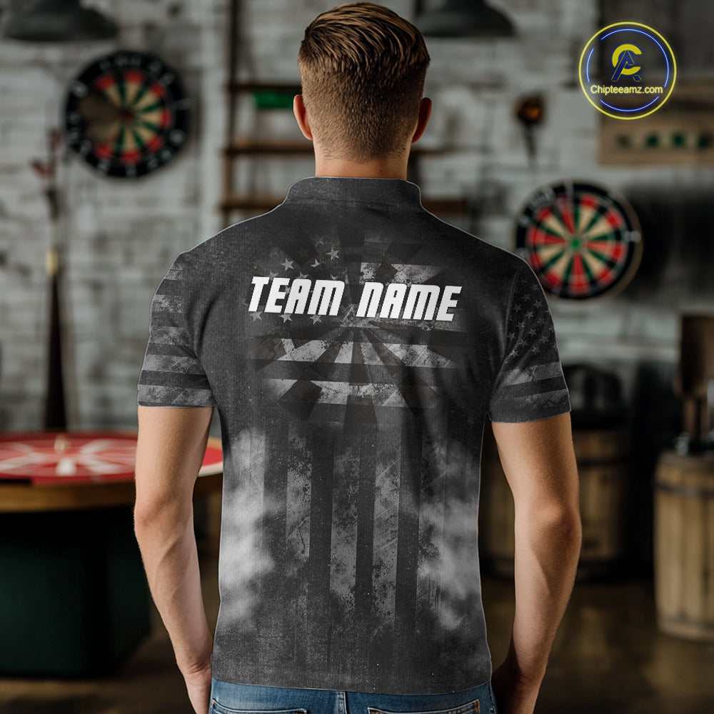Black Smokes Darts Polo Quarter-Zip Shirts Custom US Flag Patriotic Dart Team Tournament Jersey