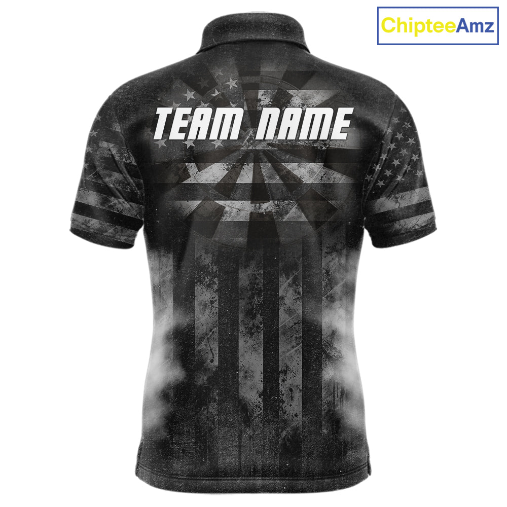 Black Smokes Darts Polo Quarter-Zip Shirts Custom US Flag Patriotic Dart Team Tournament Jersey