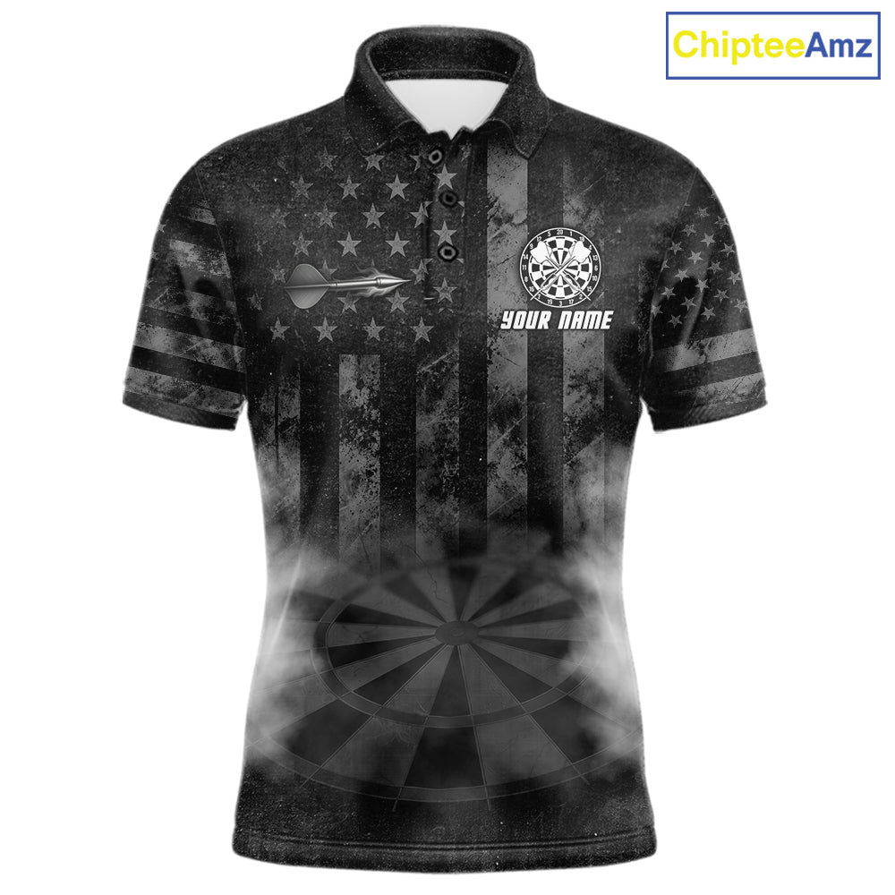 Black Smokes Darts Polo Quarter-Zip Shirts Custom US Flag Patriotic Dart Team Tournament Jersey