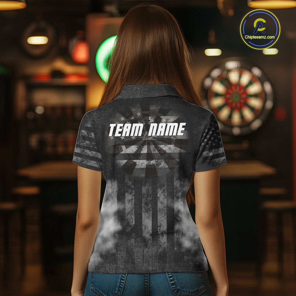 Black Smokes Darts Polo Quarter-Zip Shirts Custom US Flag Patriotic Dart Team Tournament Jersey