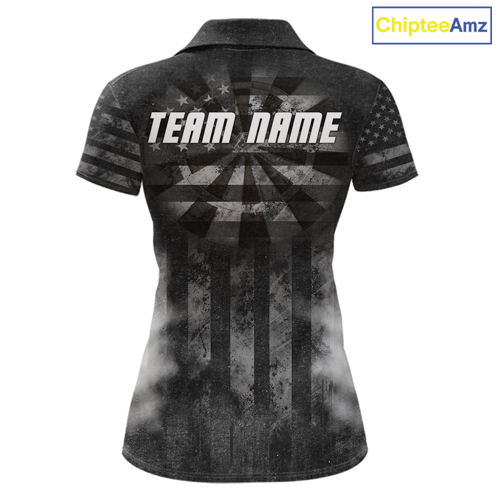 Black Smokes Darts Polo Quarter-Zip Shirts Custom US Flag Patriotic Dart Team Tournament Jersey