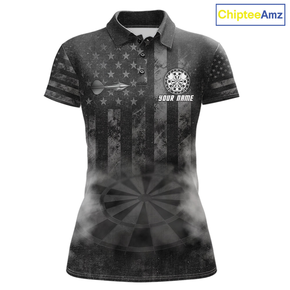 Black Smokes Darts Polo Quarter-Zip Shirts Custom US Flag Patriotic Dart Team Tournament Jersey