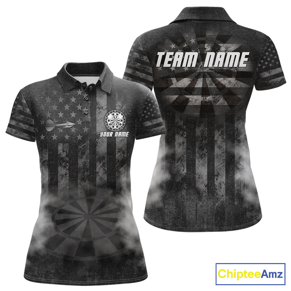 Black Smokes Darts Polo Quarter-Zip Shirts Custom US Flag Patriotic Dart Team Tournament Jersey