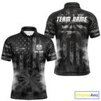 Black Smokes Darts Polo Quarter-Zip Shirts Custom US Flag Patriotic Dart Team Tournament Jersey