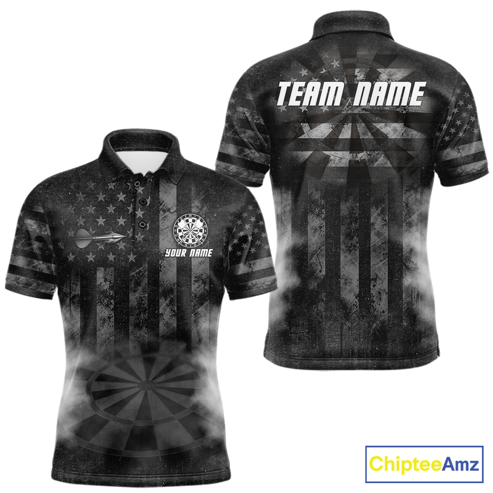 Black Smokes Darts Polo Quarter-Zip Shirts Custom US Flag Patriotic Dart Team Tournament Jersey